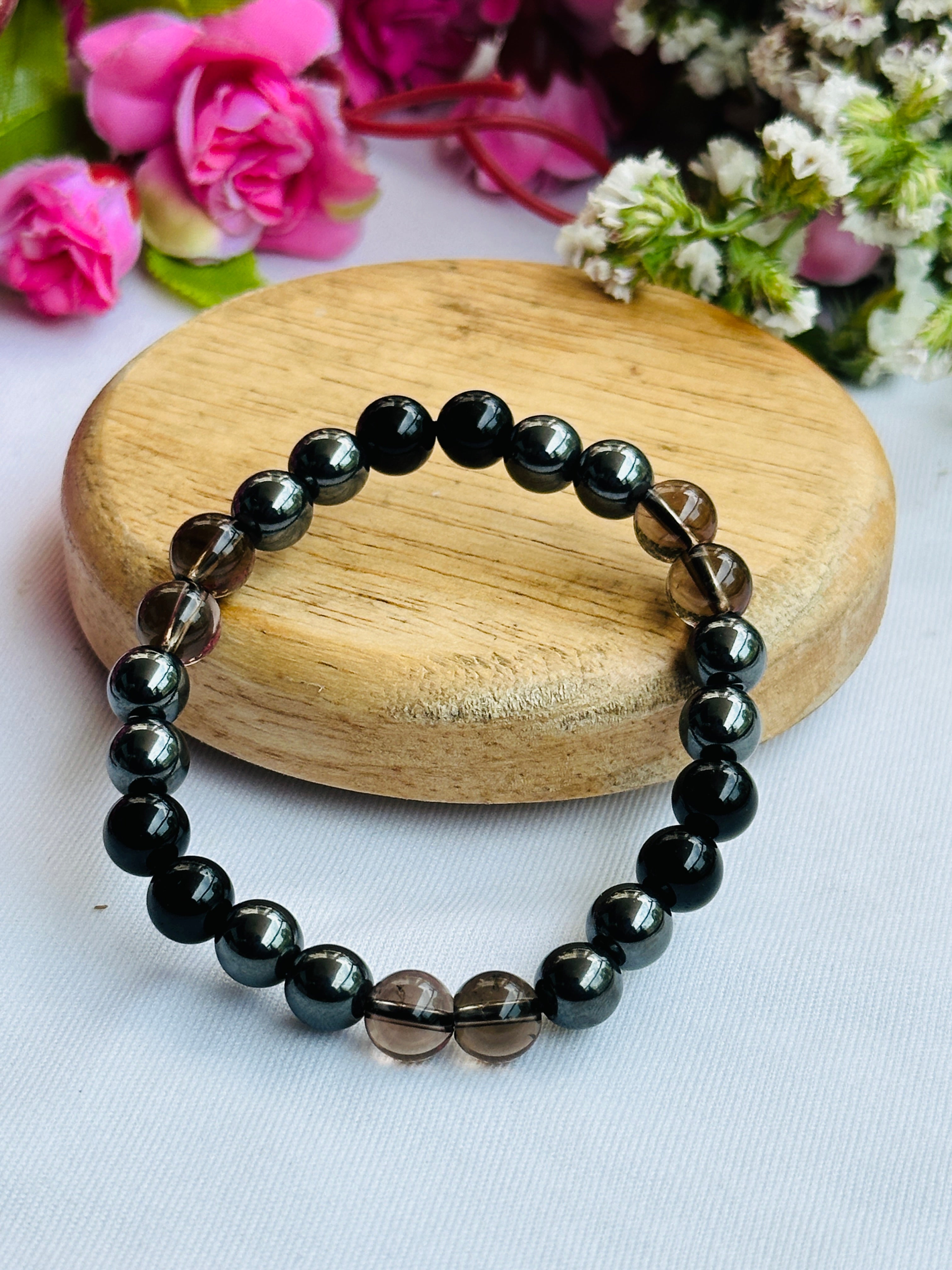 Protect from Negativity, Evil Eye, and Fear Bracelet(Smoky Quartz, Black Obisidian & Hematite) - Abhimantrit & Certified